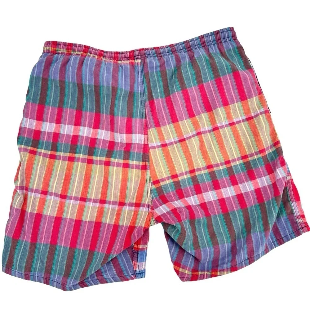 Vintage OP Ocean Pacific Swim Trunks Multicolor Madras Plaid | S/M 31” Waist
